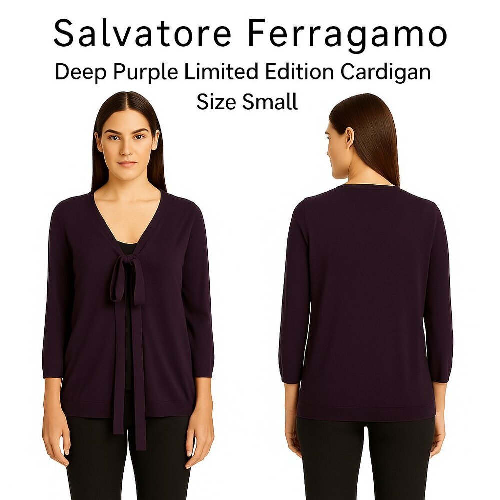 Salvatore Ferragamo Limited Edition Purple Virgin Wool Cardigan Size S